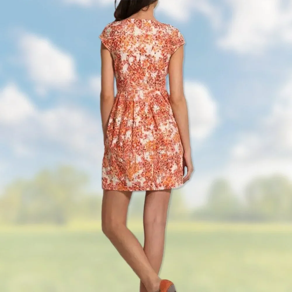 EUC Orange Floral Lace Short-Sleeve Mini Dress w Pockets - Women's Size 0 Dress - Picture 3 of 7